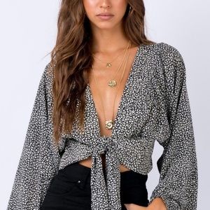 Princess Polly Size US 2 Cheetah Long Sleeve Tie Top